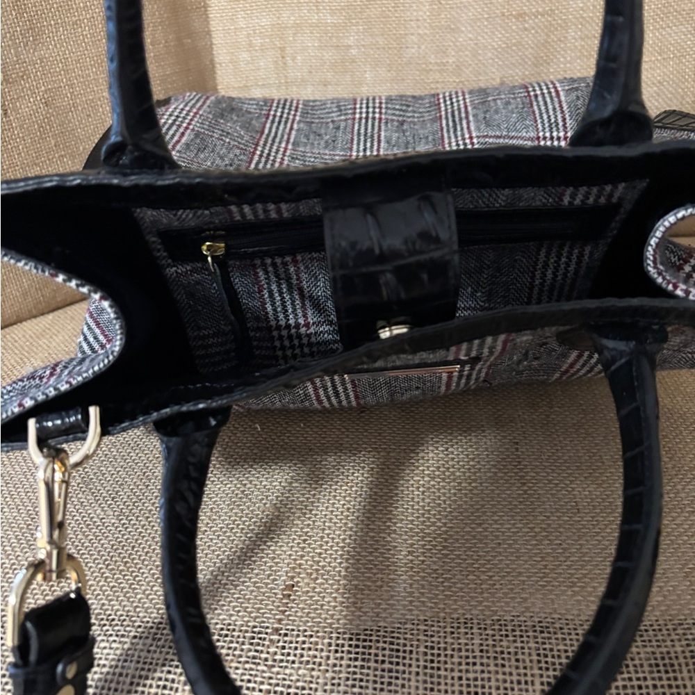 Brahmin Monique Multi Highland Genuine Leather Wool Plaid Tote - Picture 10 of 11
